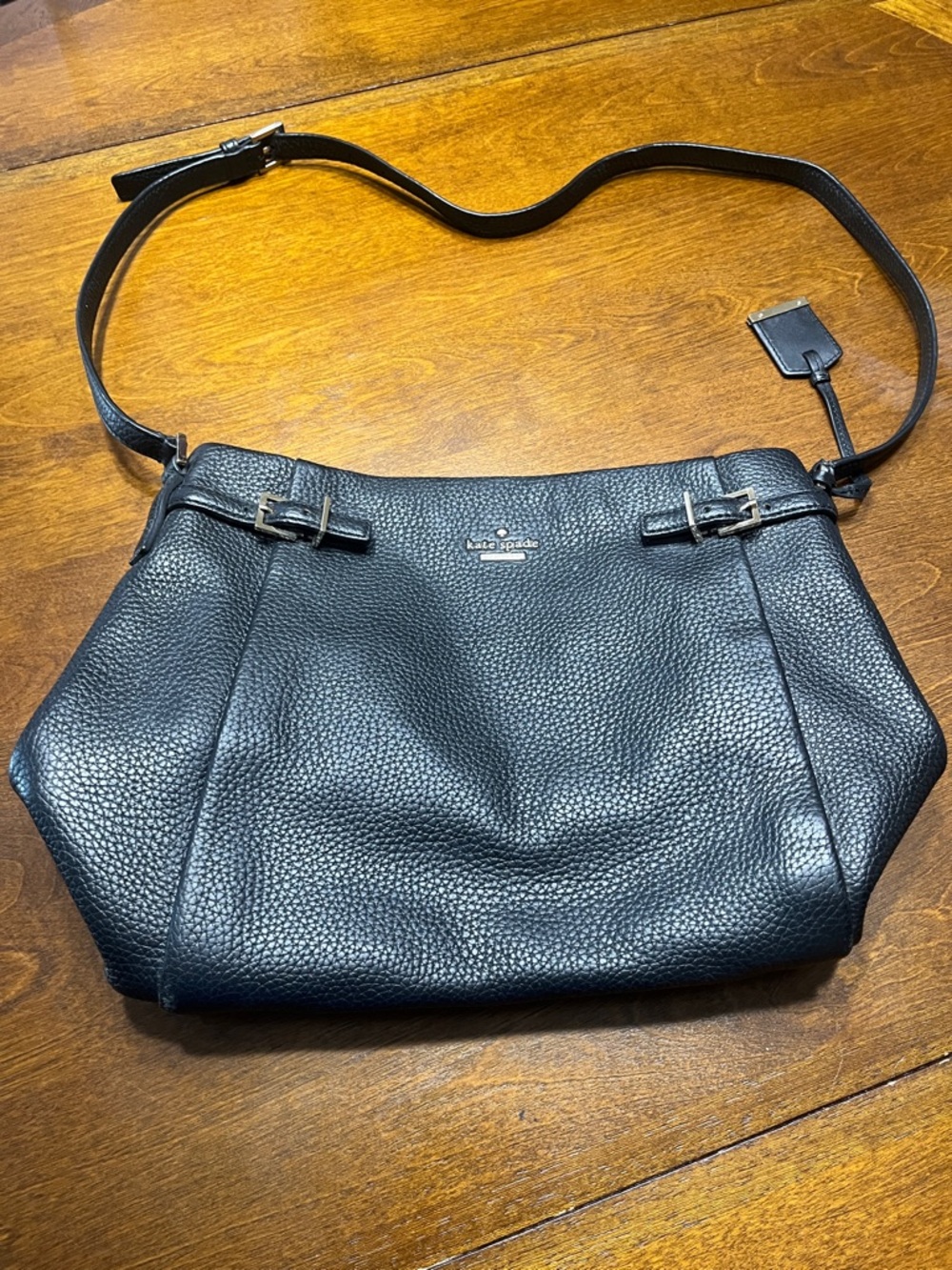 kate spade Black Pebbled Leather Shoulder Bag with Adjustable Strap